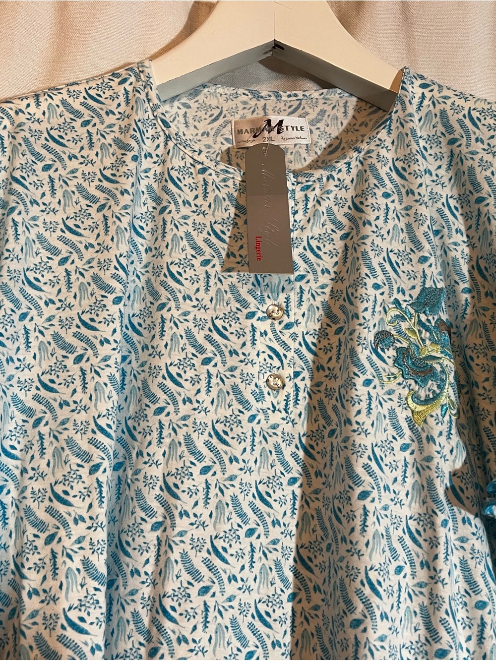 Egyptian Cotton Women's White & Teal Printed Coat